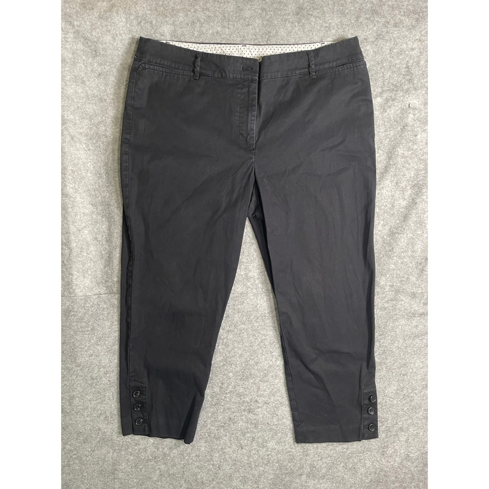 Talbots Perfect Crop Black Ankle Pants Button Hem Womens 12P Petite